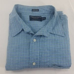 American Eagle Mens Short Sleeve Blue Plaid Shirt